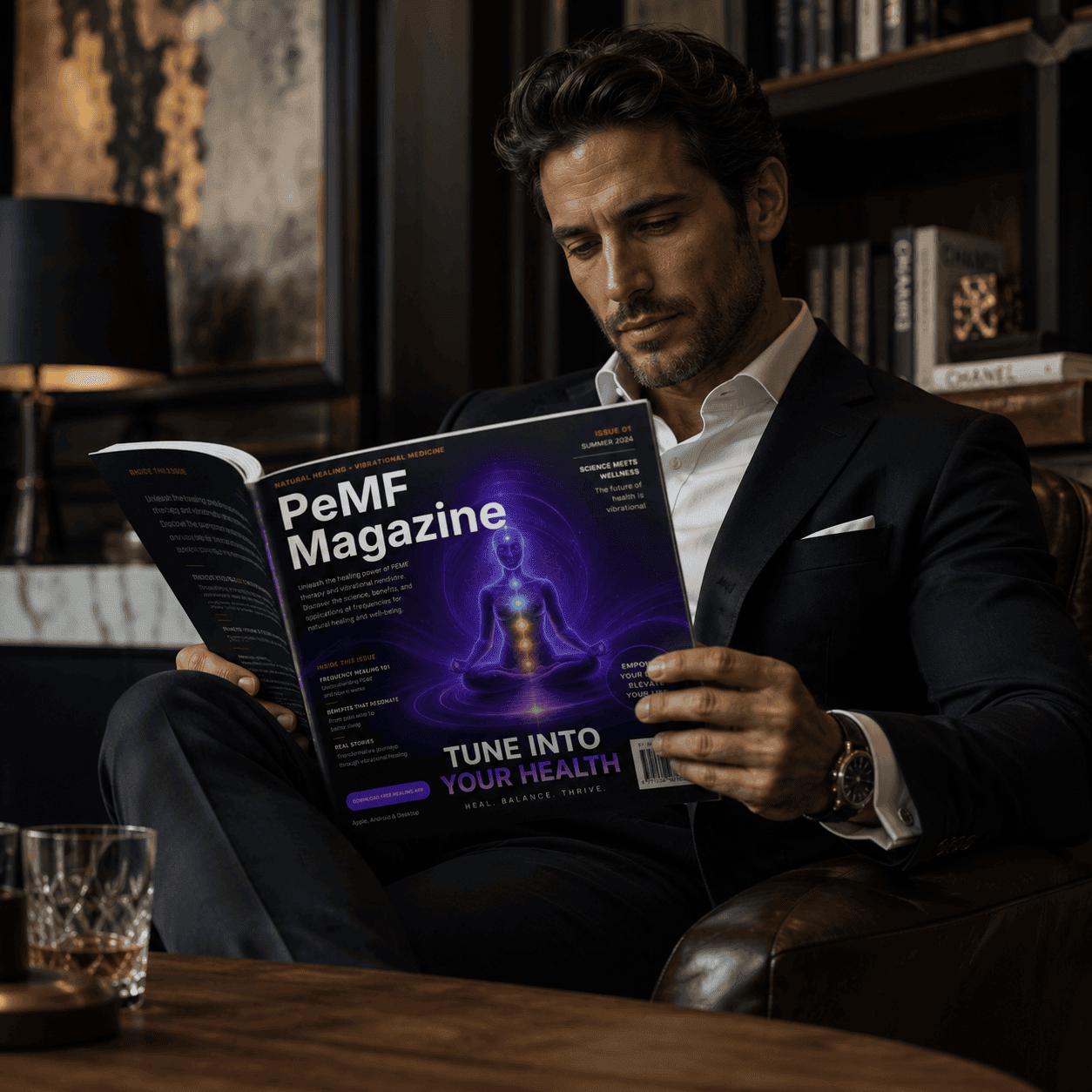 Reader exploring PEMF Magazine
